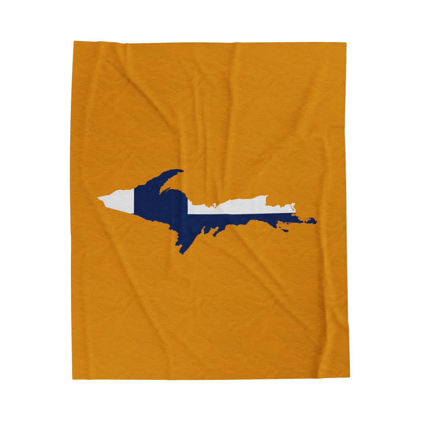 Michigan Upper Peninsula Plush Blanket (w/ UP Finland Flag Outline) | Gold