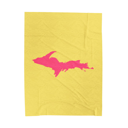 Michigan Upper Peninsula Plush Blanket (w/ Pink UP Outline) | Cherry Yellow