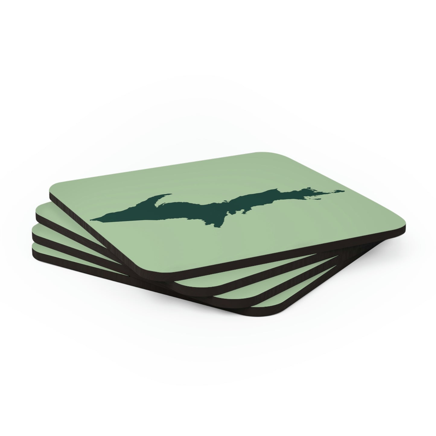 Michigan Upper Peninsula Coaster Set (Green Tea Color w/ Green UP Outline) | Corkwood - 4 pack