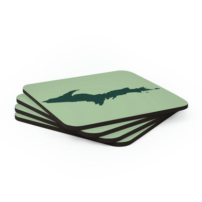 Michigan Upper Peninsula Coaster Set (Green Tea Color w/ Green UP Outline) | Corkwood - 4 pack