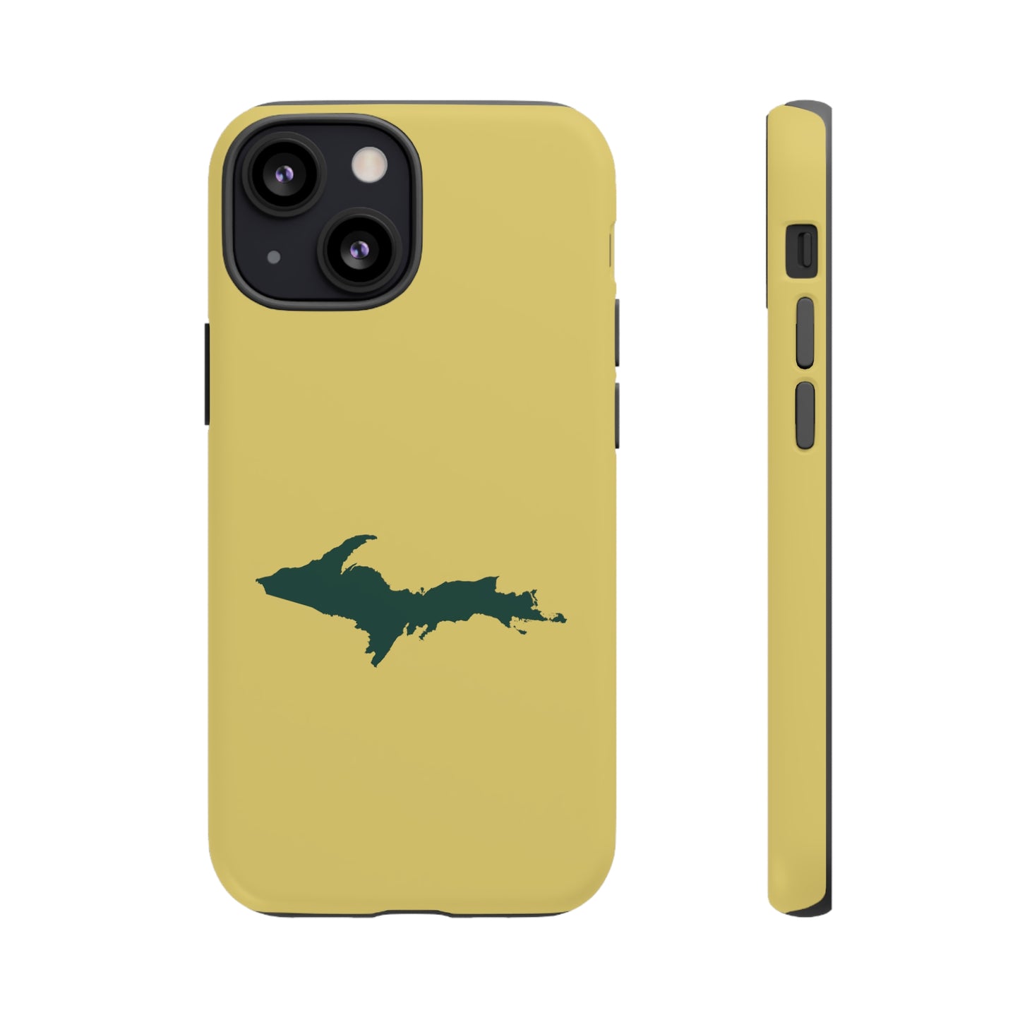 Michigan Upper Peninsula Tough Phone Case (Plum Yellow w/ Green UP Outline) | Apple iPhone