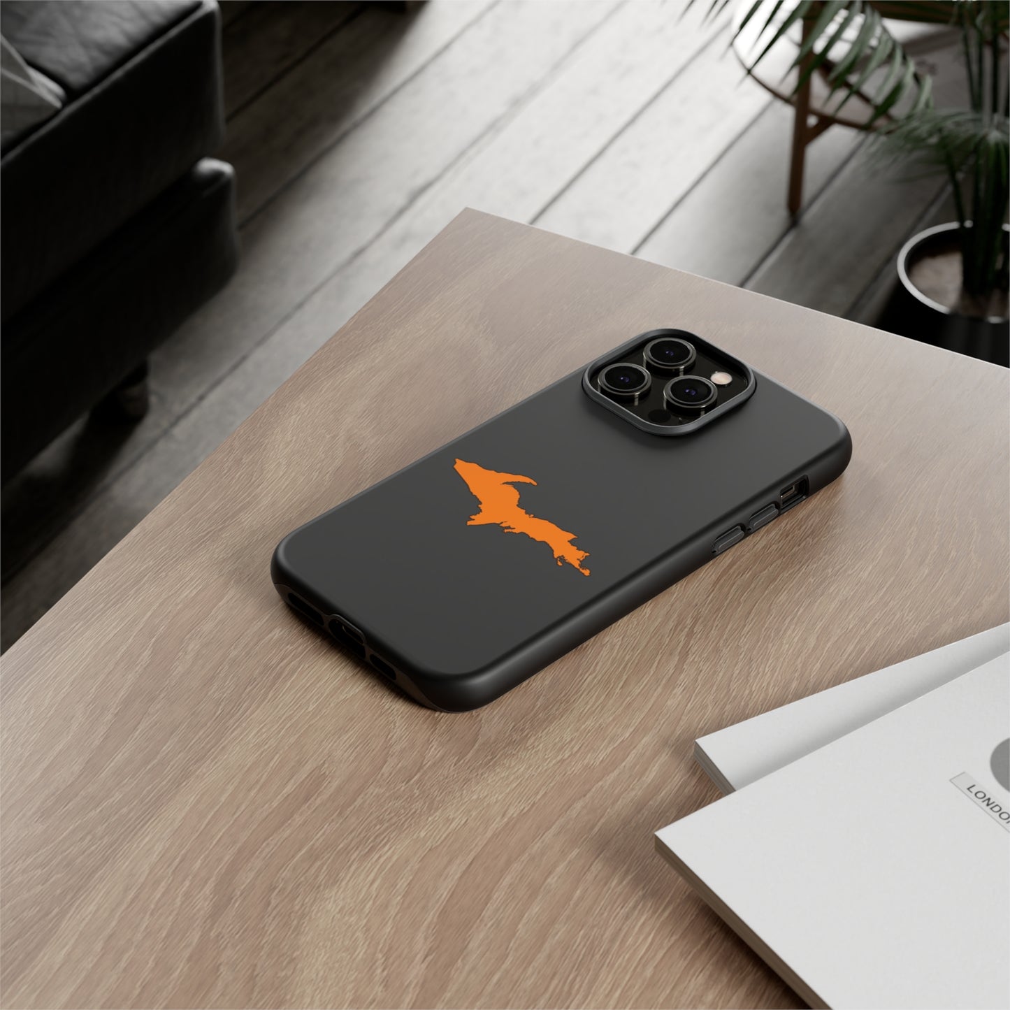 Michigan Upper Peninsula Tough Phone Case (Black w/ Orange UP Outline) | Apple iPhone