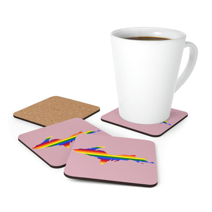 Michigan Upper Peninsula Coaster Set (Pink w/ UP Pride Flag Outline) | Corkwood - 4 pack