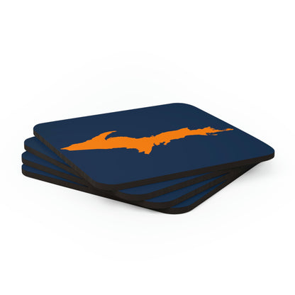 Michigan Upper Peninsula Coaster Set (Navy w/ Orange UP Outline) | Corkwood - 4 pack