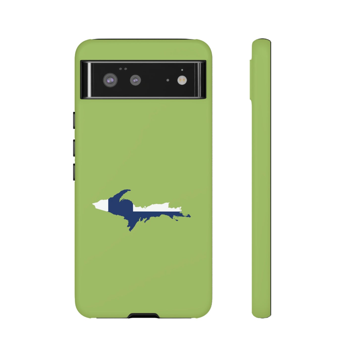 Michigan Upper Peninsula Tough Phone Case (Gooseberry Green w/ UP Finland Flag Outline) | Samsung & Pixel Android