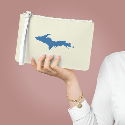 Michigan Upper Peninsula Clutch Bag (Ivory Color w/ Lake Superior Blue UP Outline)