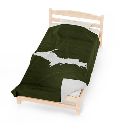 Michigan Upper Peninsula Plush Blanket (w/ UP Outline) | Army Green