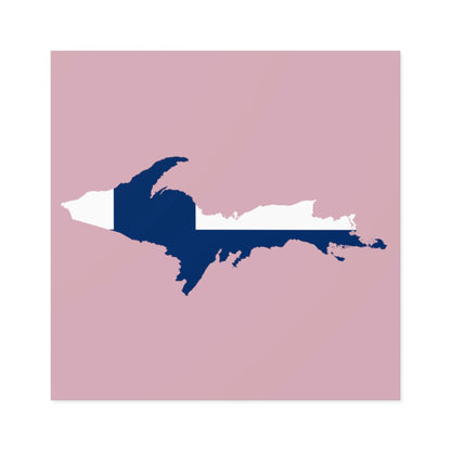 Michigan Upper Peninsula Square Sticker (Pink w/ UP Finland Flag Outline) | Indoor/Outdoor