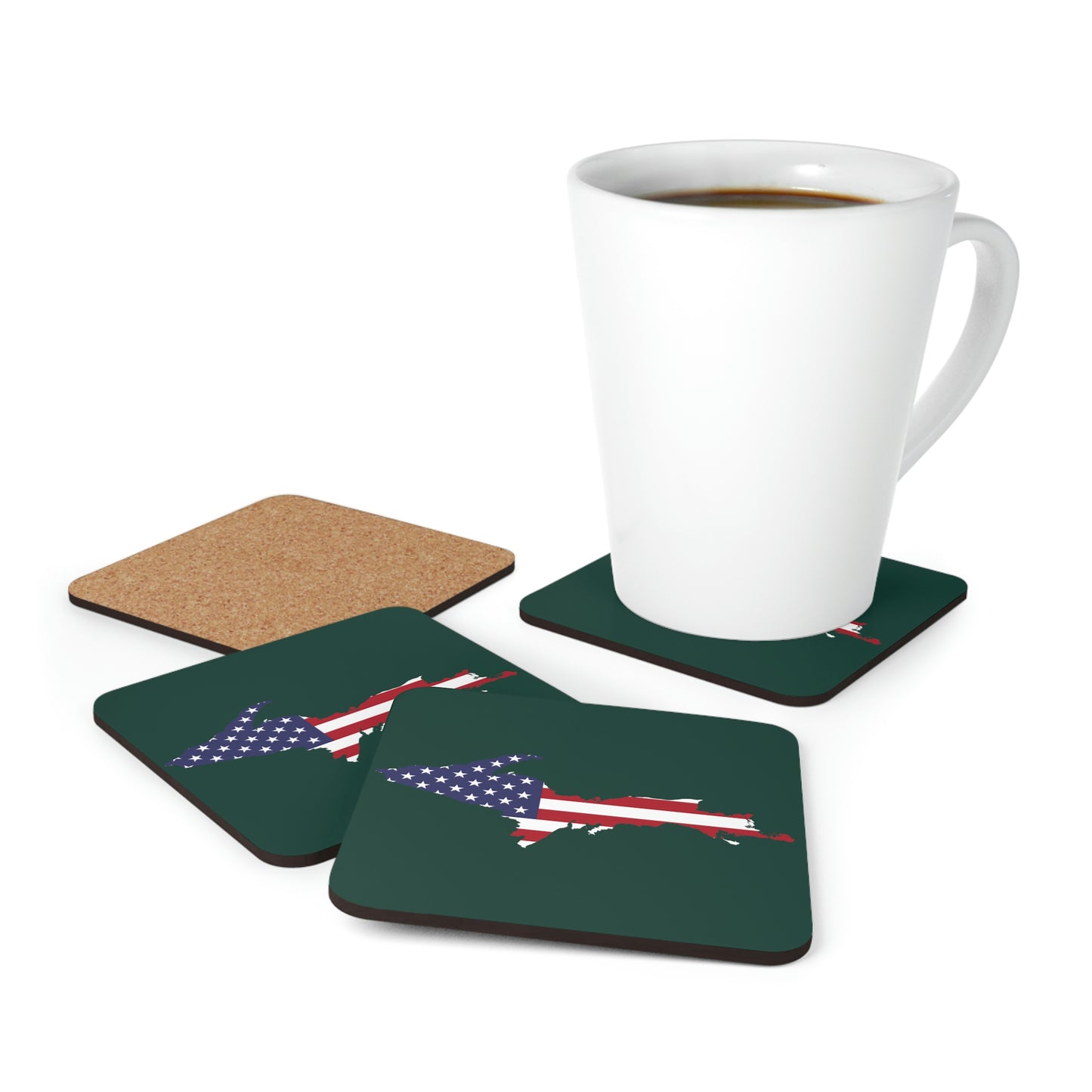 Michigan Upper Peninsula Coaster Set (Green w/ UP USA Flag Outline) | Corkwood - 4 pack