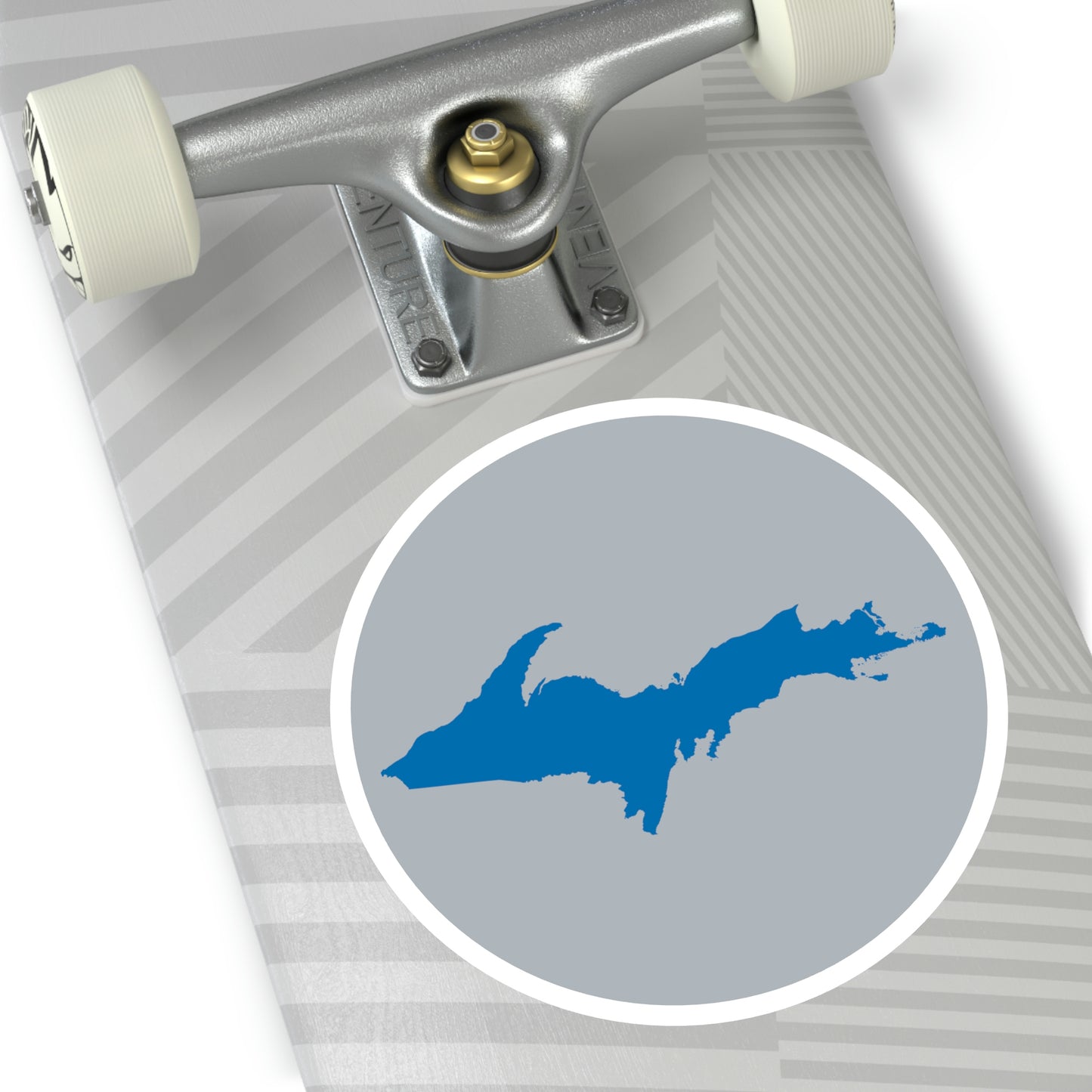 Michigan Upper Peninsula Round Stickers (Silver w/ Azure UP Outline) | Indoor\Outdoor