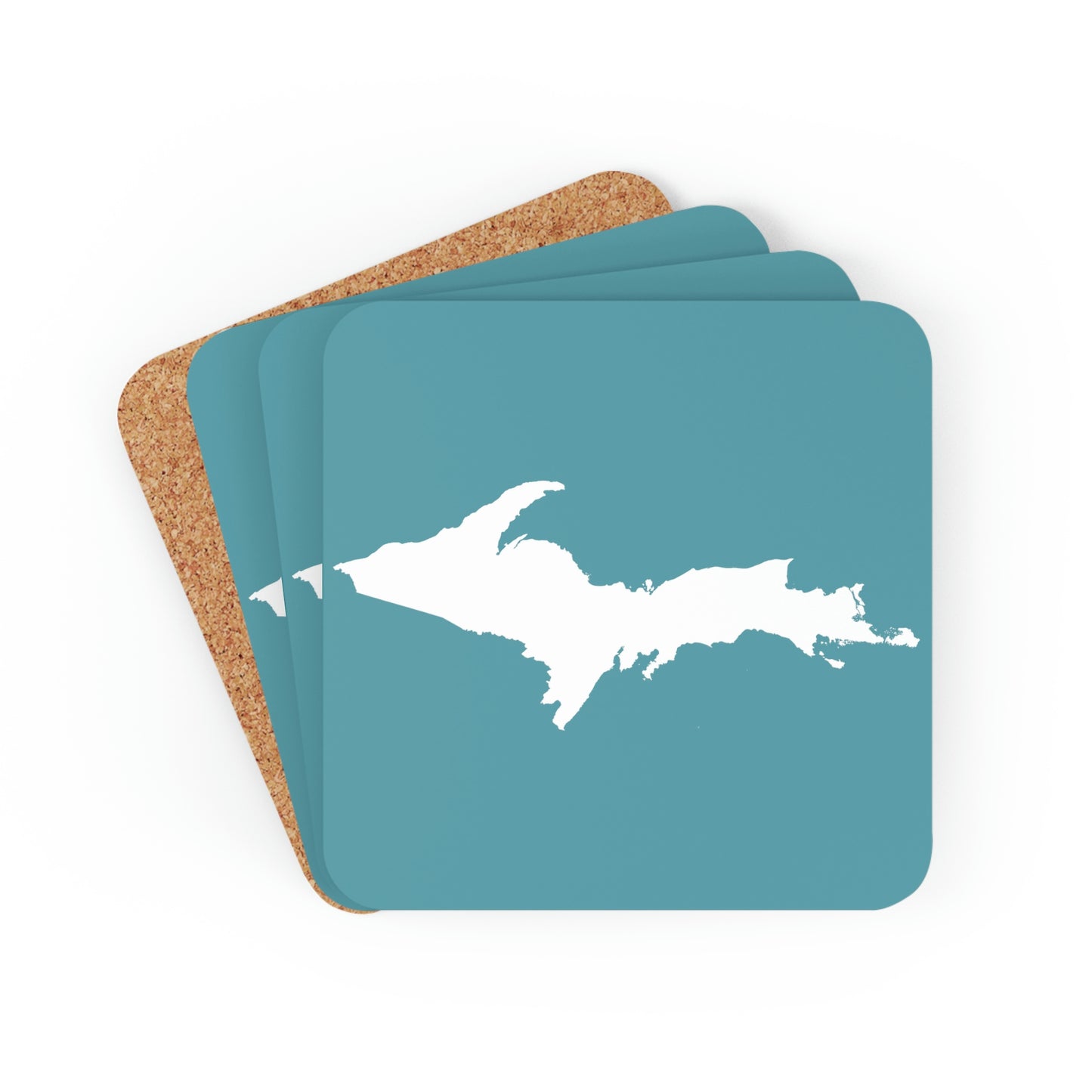 Michigan Upper Peninsula Coaster Set (Huron Blue w/ UP Outline) | Corkwood - 4 pack