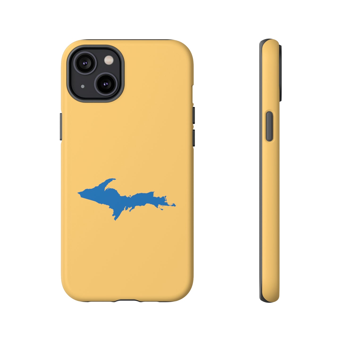 Michigan Upper Peninsula Tough Phone Case (Citrine w/ Azure UP Outline) | Apple iPhone