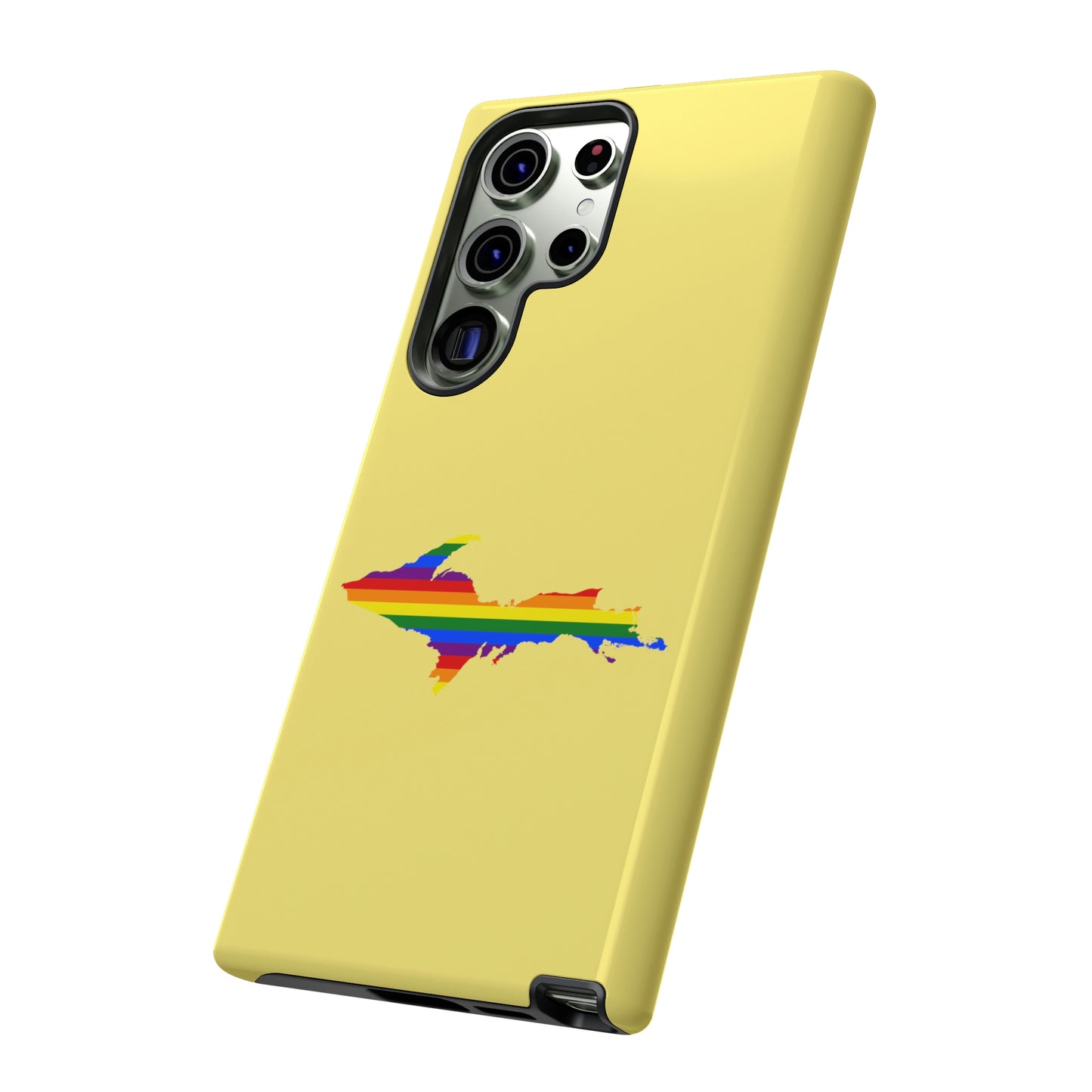 Michigan Upper Peninsula Tough Phone Case (Yellow Cherry Color w/ UP Pride Flag Outline) | Samsung & Pixel Android