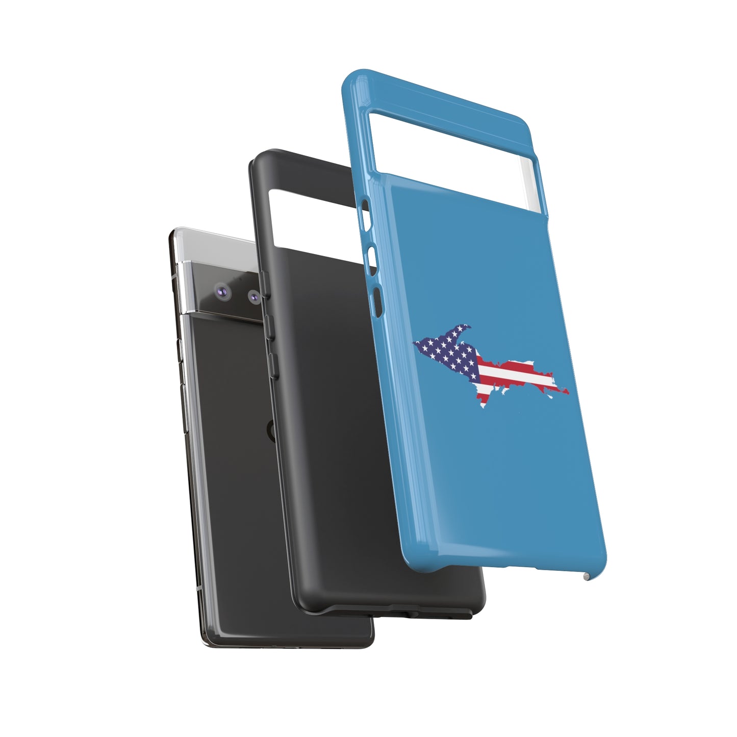 Michigan Upper Peninsula Tough Phone Case (Lake Michigan Blue w/ UP USA Flag Outline) | Samsung & Pixel Android