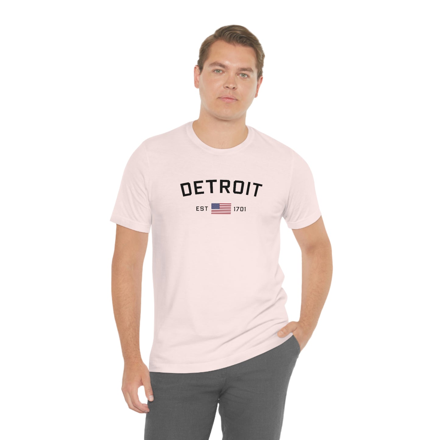 'Detroit Est 1701' T-Shirt (w/ United States Flag) | Unisex Standard Fit