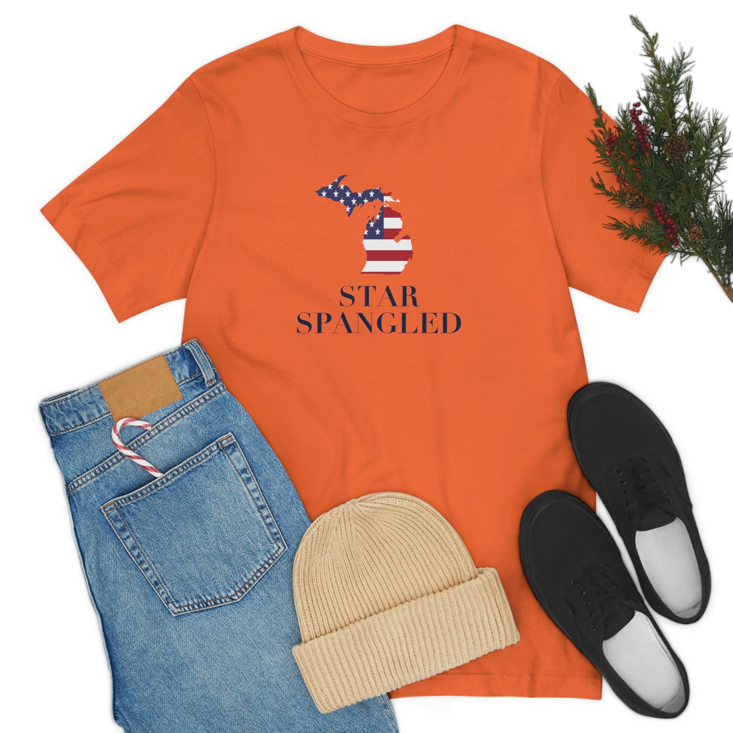 Michigan 'Star Spangled' T-Shirt (w/ MI USA Flag Outline) | Unisex Standard Fit