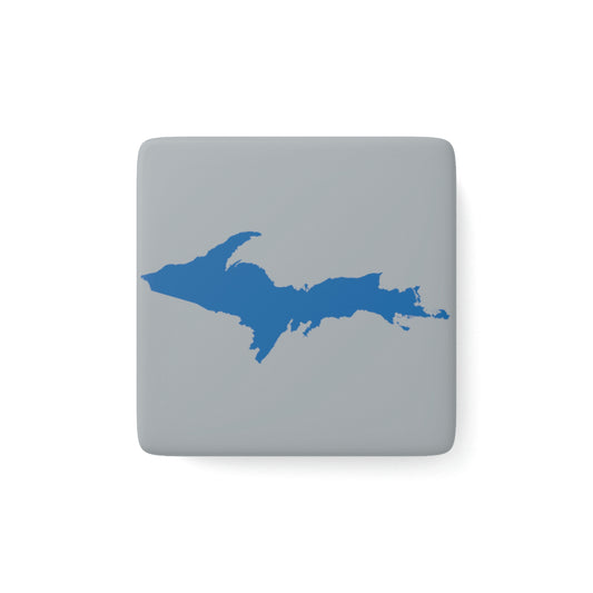Michigan Upper Peninsula Porcelain Magnet (Silver w/ Azure UP Outline)