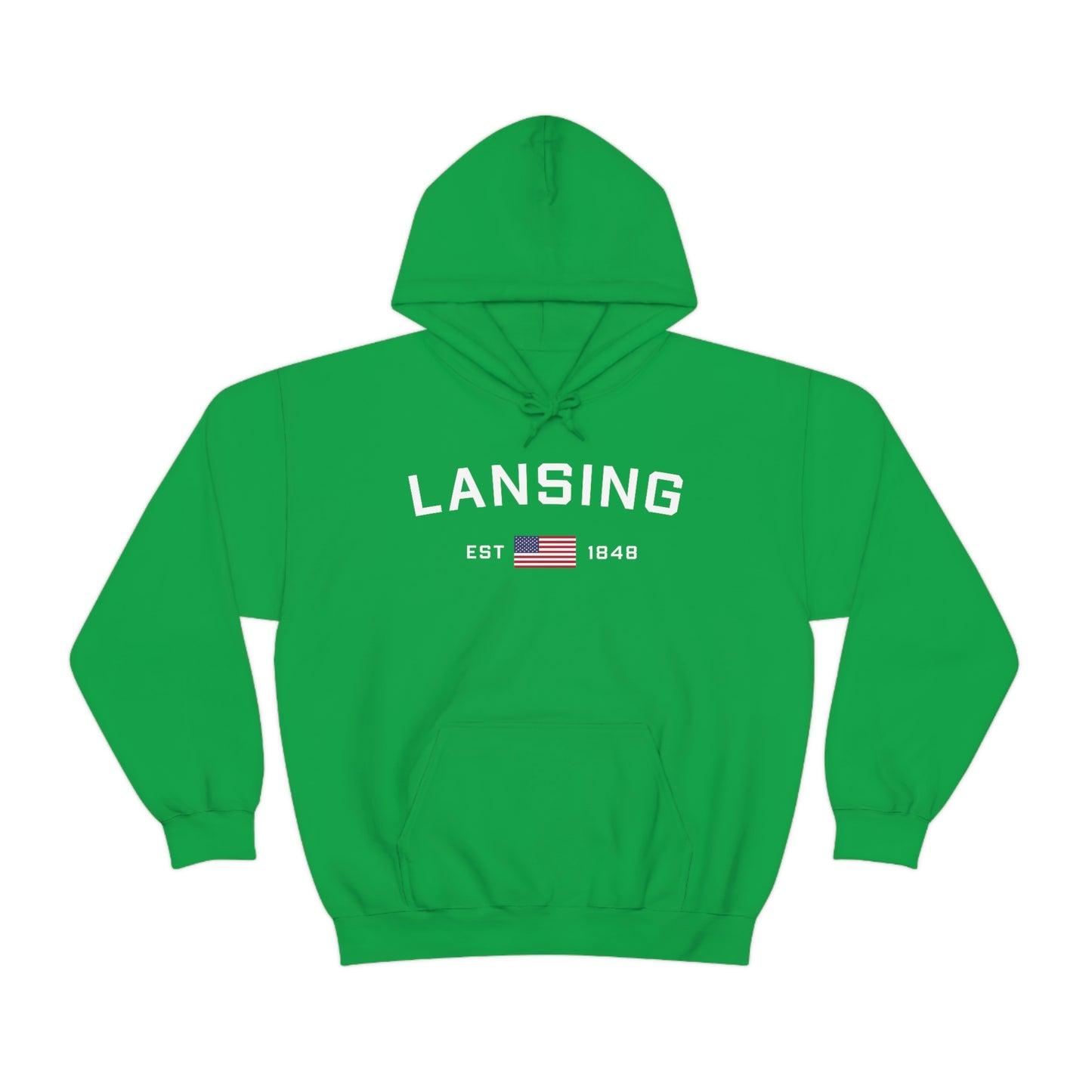 'Lansing EST 1848' Hoodie (w/USA Flag Outline) | Unisex Standard