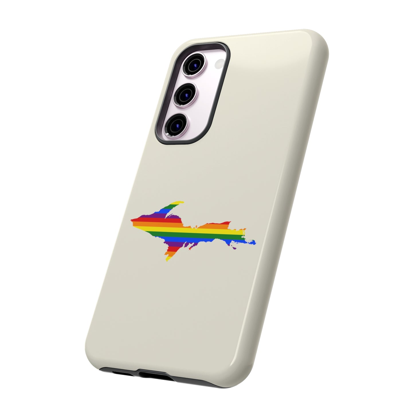 Michigan Upper Peninsula Tough Phone Case (Ivory Color w/ UP Pride Flag Outline) | Samsung & Pixel Android