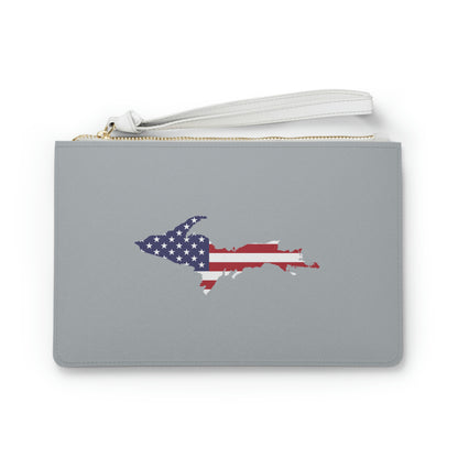 Michigan Upper Peninsula Clutch Bag (Silver w/UP USA Flag Outline)