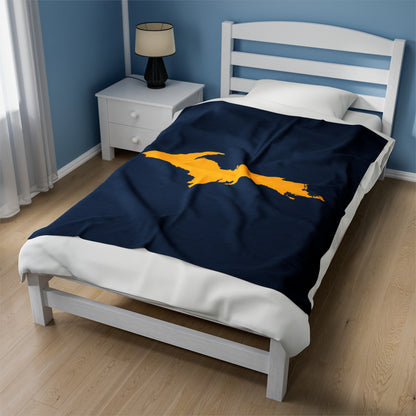 Michigan Upper Peninsula Plush Blanket (w/ Gold UP Outline) | Navy