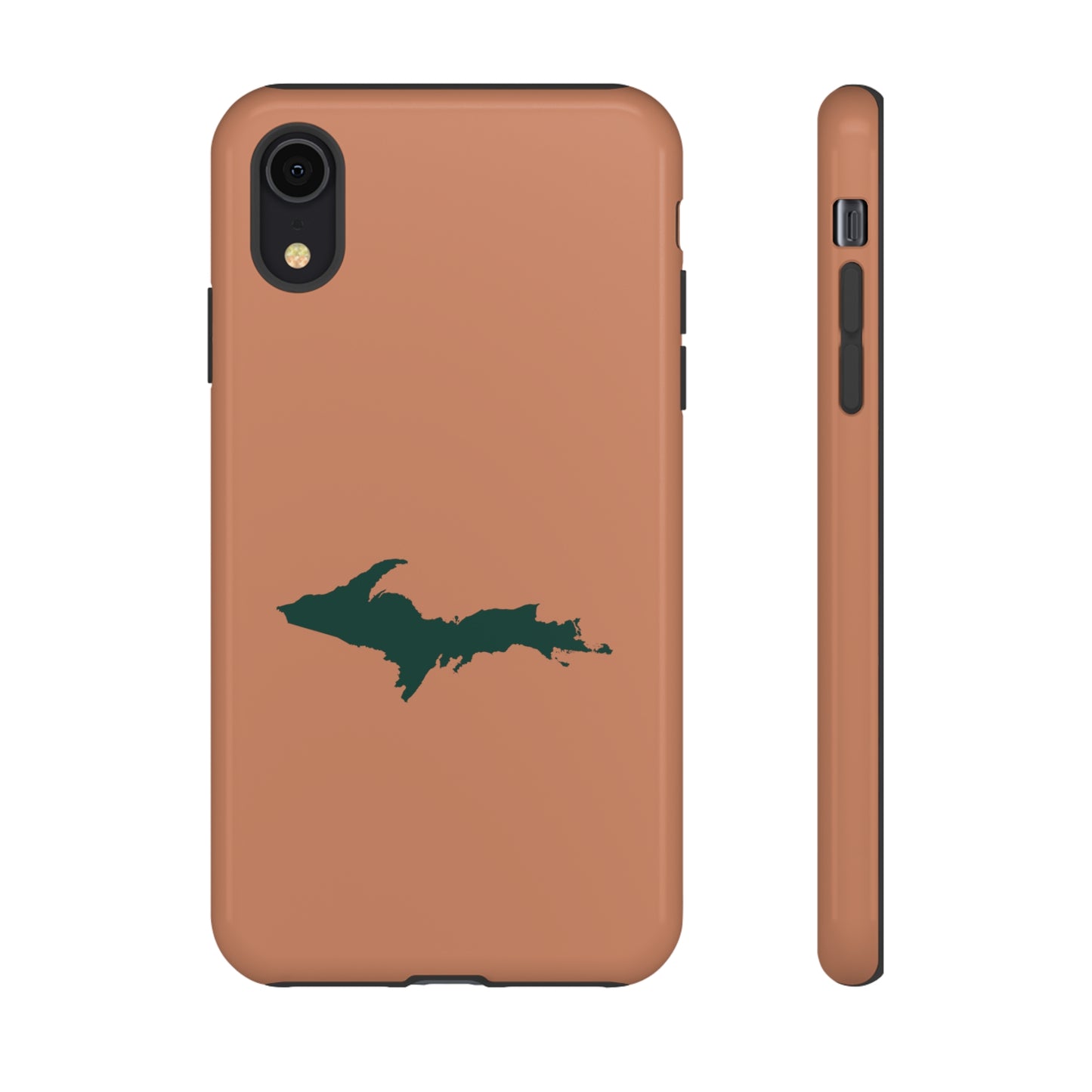 Michigan Upper Peninsula Tough Phone Case (Copper Color w/ Green UP Outline) | Apple iPhone