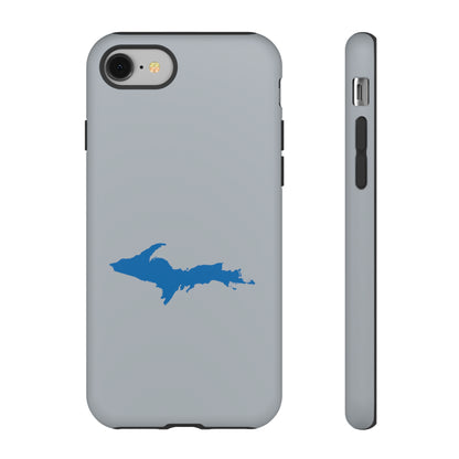 Michigan Upper Peninsula Tough Phone Case (Silver w/ Azure UP Outline) | Apple iPhone