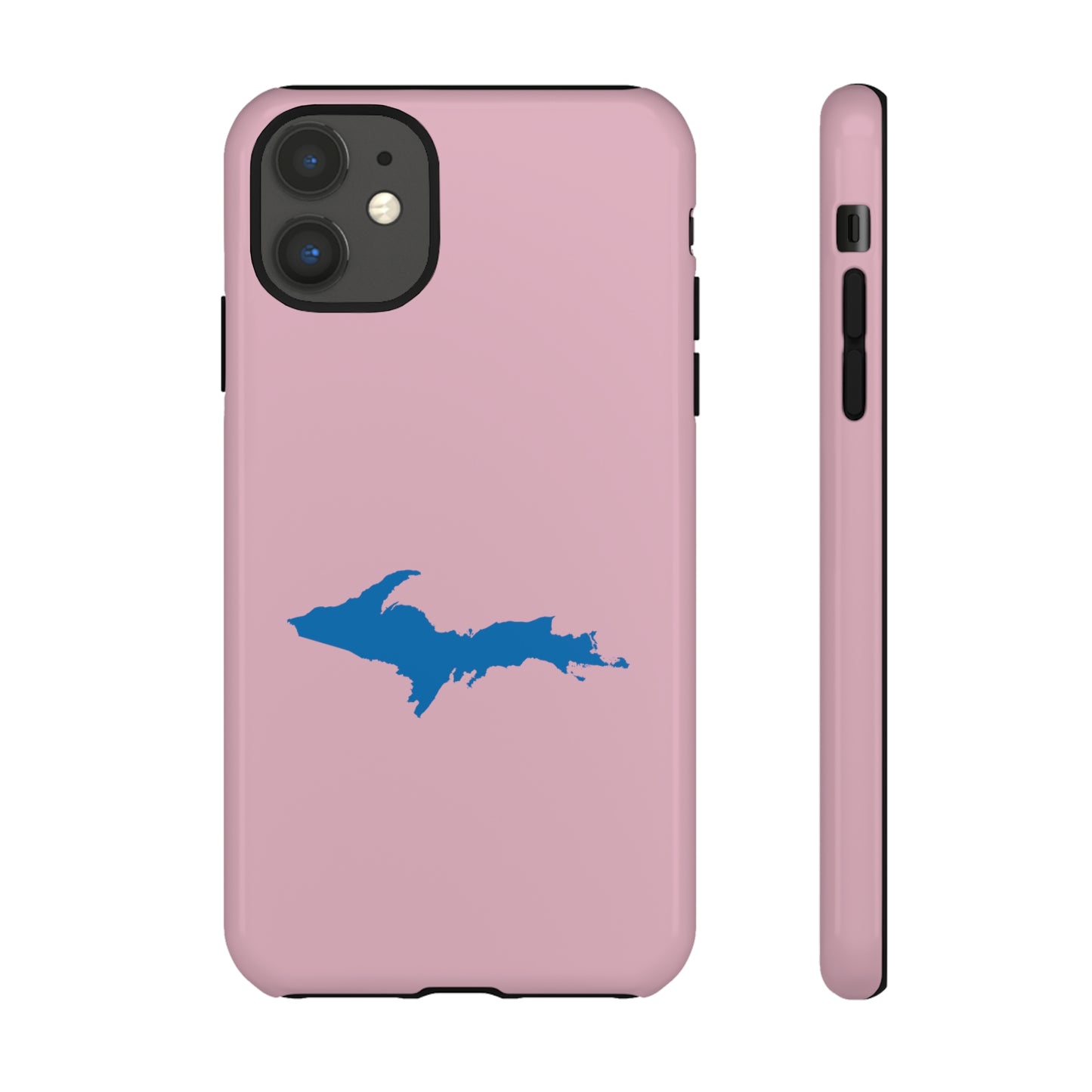 Michigan Upper Peninsula Tough Phone Case (Pink w/ Azure UP Outline) | Apple iPhone