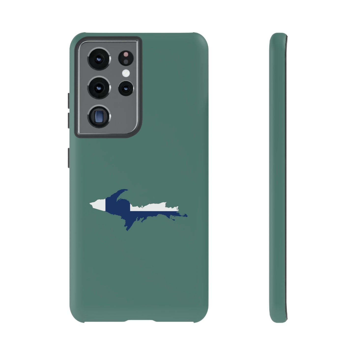 Michigan Upper Peninsula Tough Phone Case (Copper Green w/ UP Finland Flag Outline) | Samsung & Pixel Android