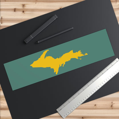 Michigan Upper Peninsula Bumper Sticker (w/ Gold UP Outline) | Copper Green Background