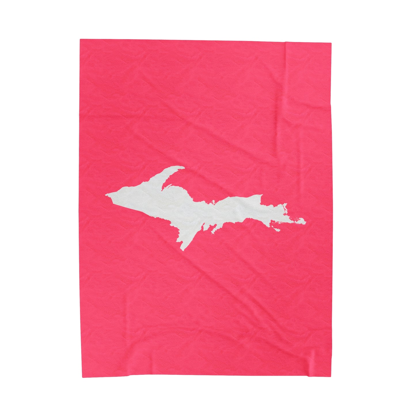 Michigan Upper Peninsula Plush Blanket (w/ UP Outline) | Rhodochrosite Pink