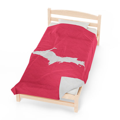 Michigan Upper Peninsula Plush Blanket (w/ UP Outline) | Rhodochrosite Pink