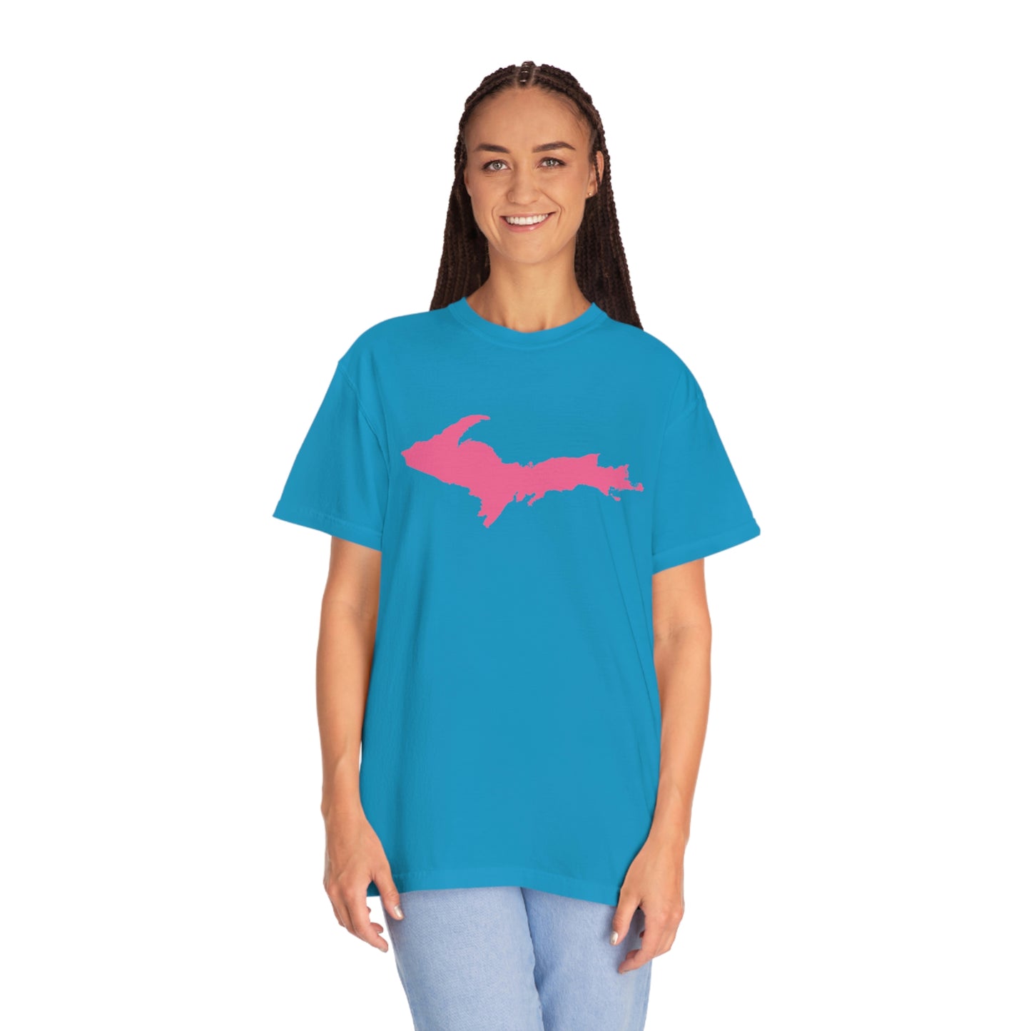 Michigan Upper Peninsula T-Shirt (w/ Pink UP Outline) | Unisex Garment-Dyed