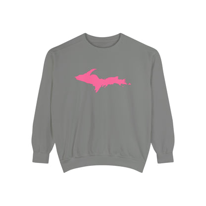 Michigan Upper Peninsula Sweatshirt (w/ Pink UP Outline) | Unisex Garment Dyed