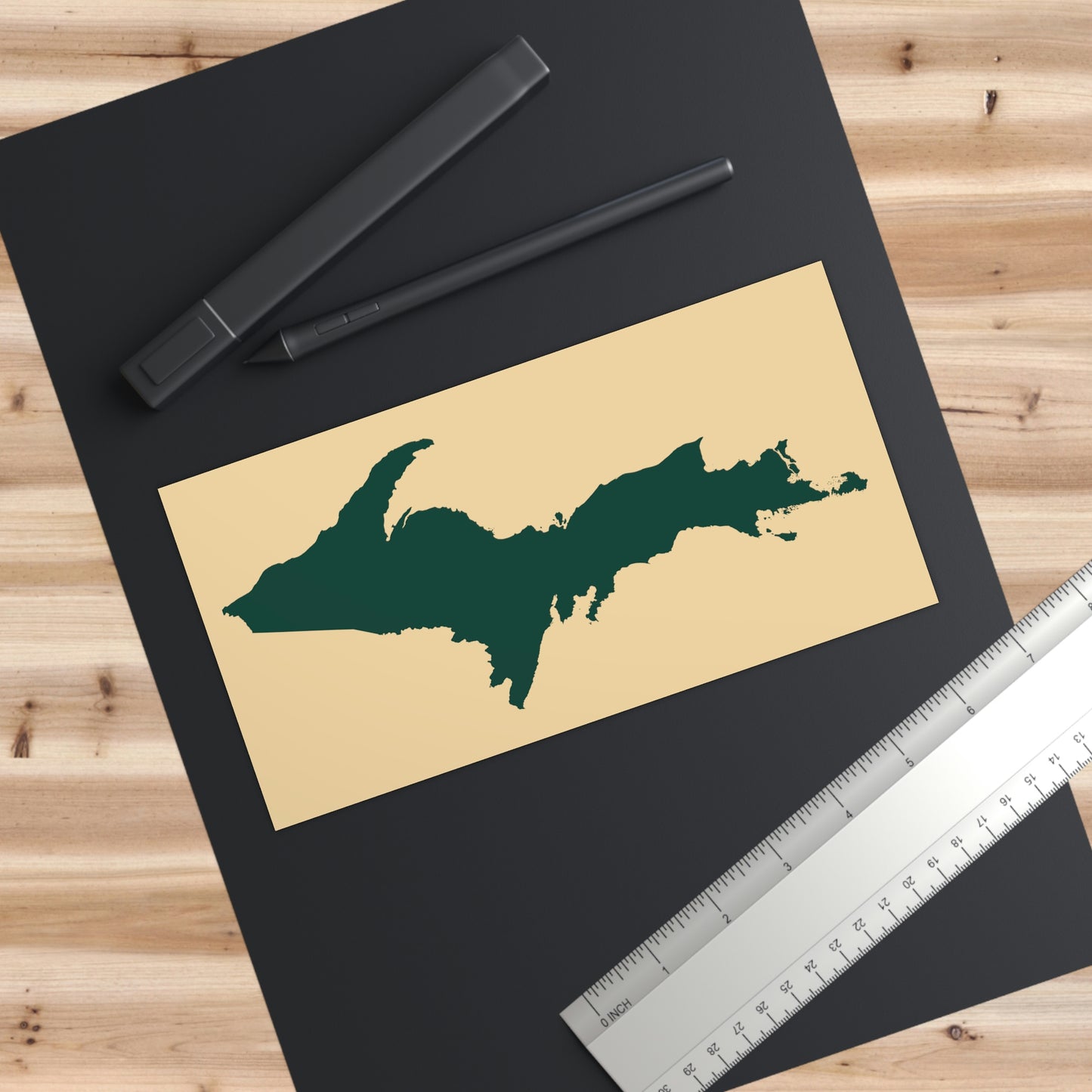 Michigan Upper Peninsula Bumper Sticker (w/ Green UP Outline) | Maple Color Background