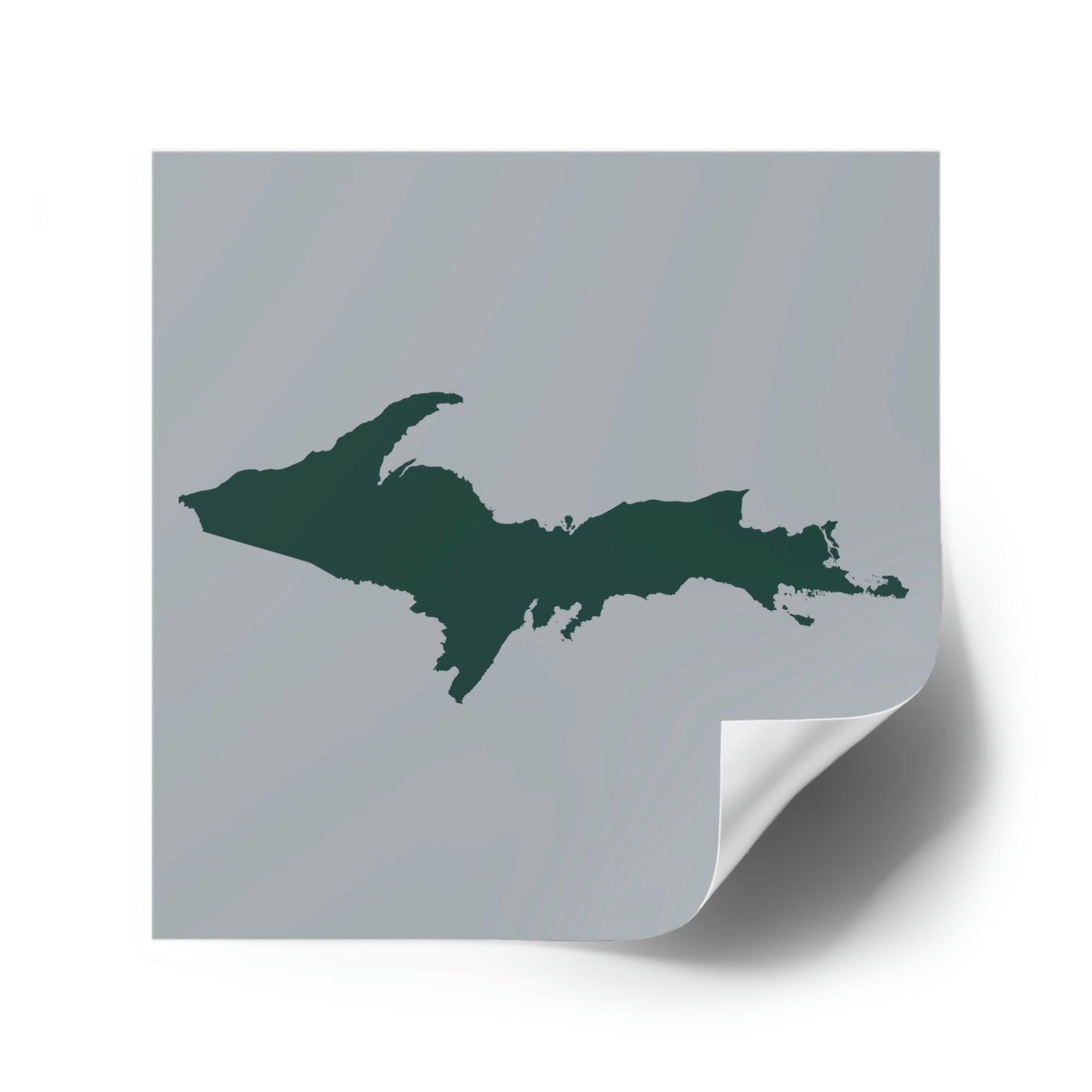 Michigan Upper Peninsula Square Sticker (Silver w/ Green UP Outline) | Indoor/Outdoor