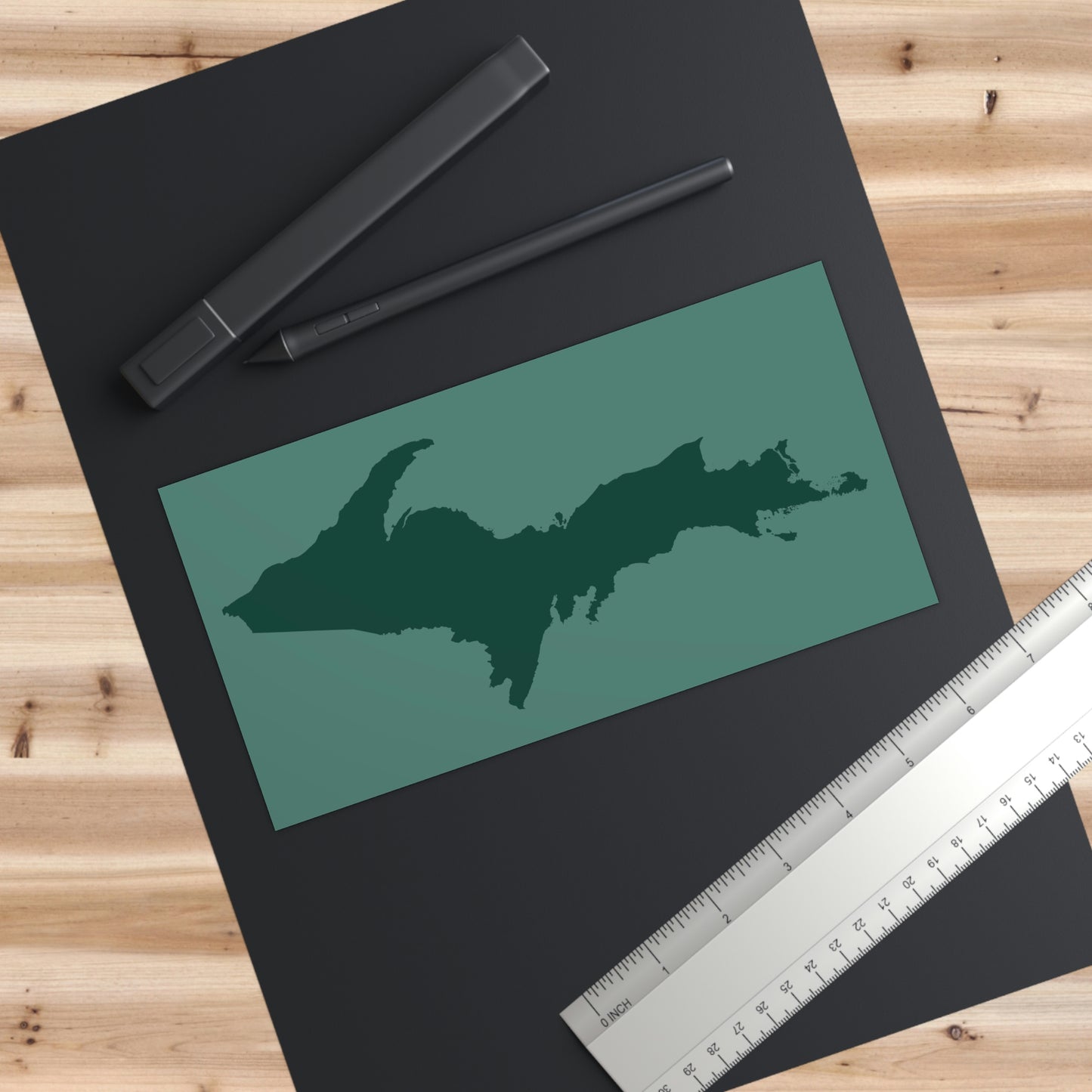 Michigan Upper Peninsula Bumper Sticker (w/ Green UP Outline) | Copper Green Background