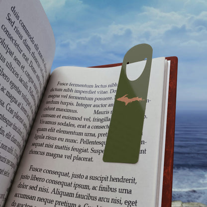 Michigan Upper Peninsula Metal Bookmark (w/ Copper UP Outline) | Army Green