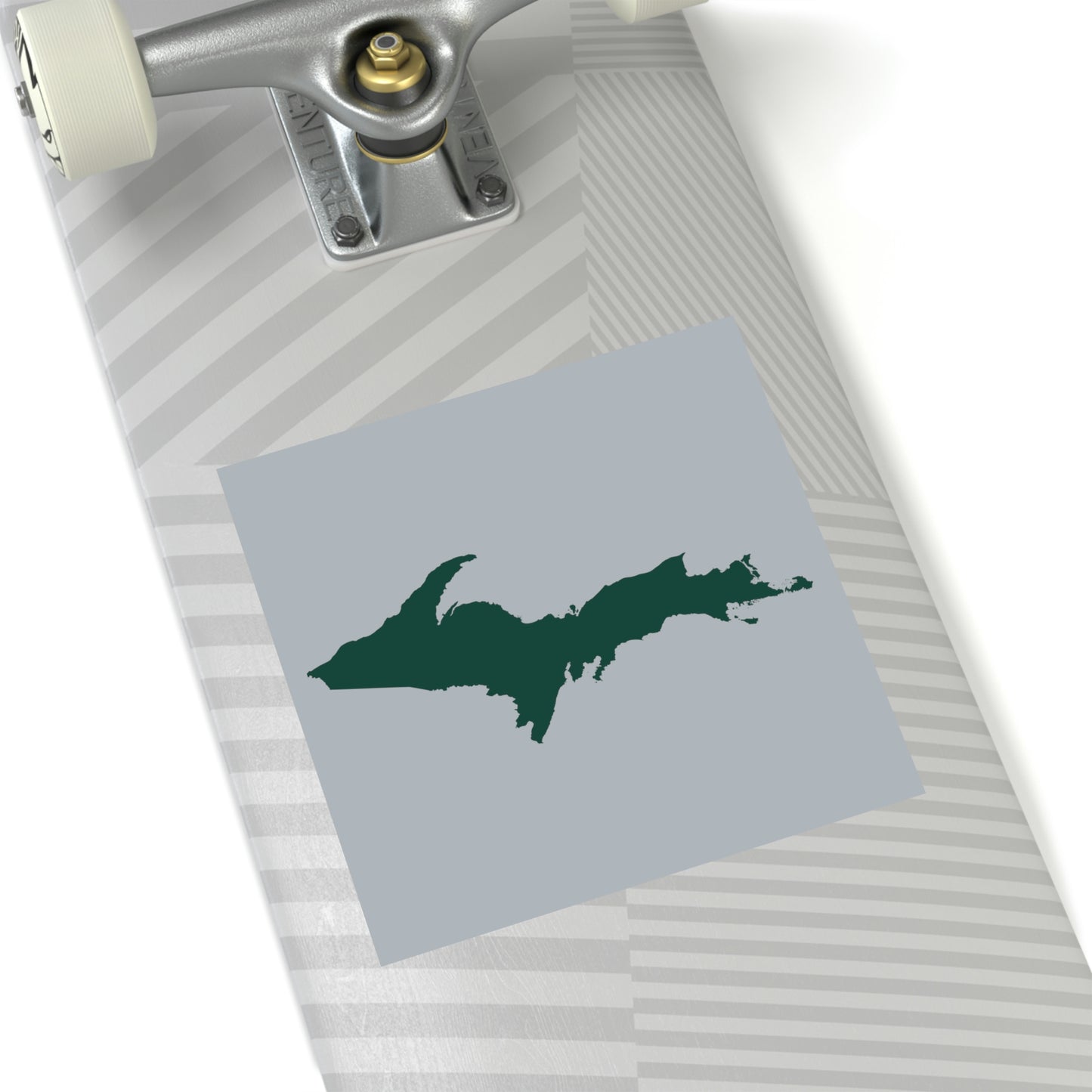 Michigan Upper Peninsula Square Sticker (Silver w/ Green UP Outline) | Indoor/Outdoor