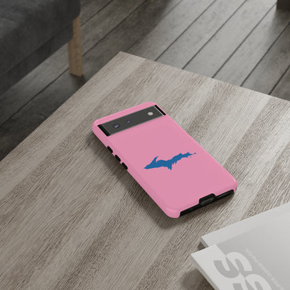 Michigan Upper Peninsula Tough Phone Case ('67 Caddie Pink w/ Azure UP Outline) | Samsung & Pixel Android