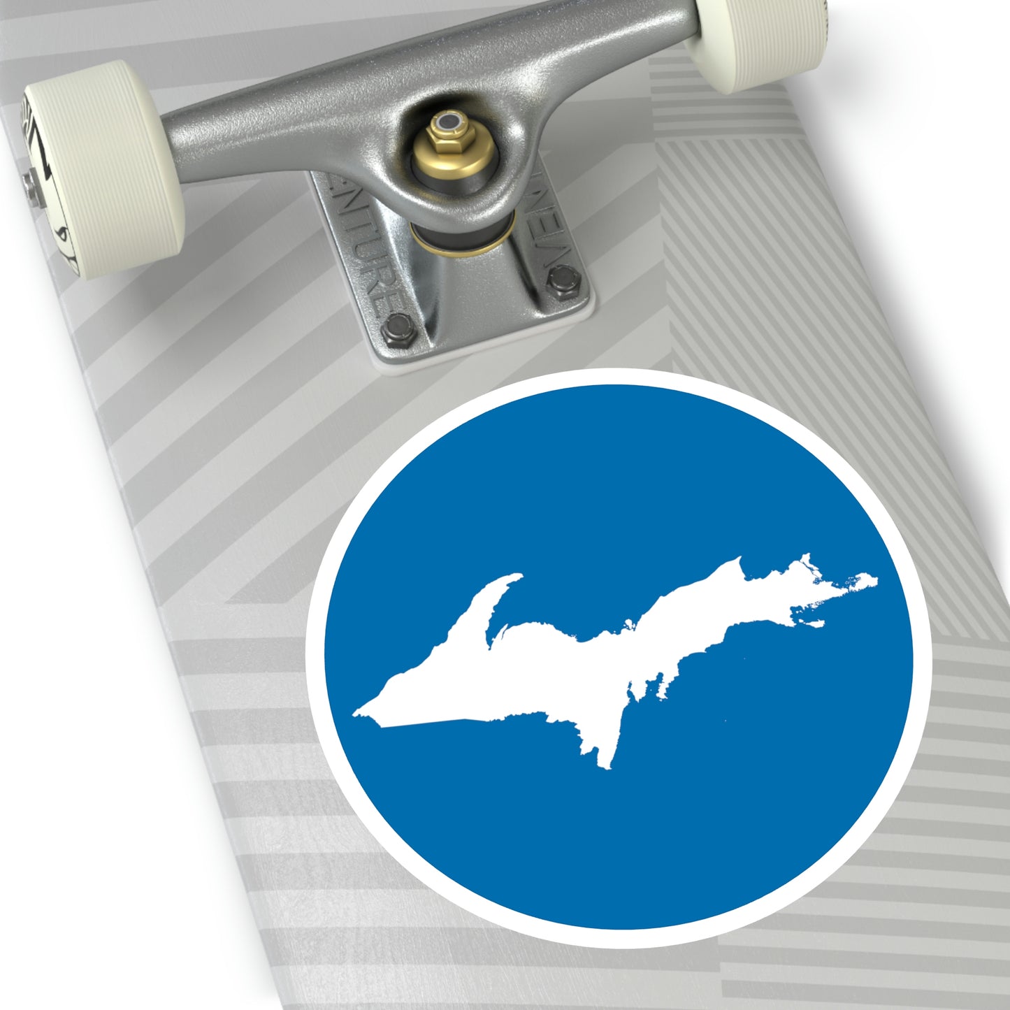 Michigan Upper Peninsula Round Stickers (Azure w/ UP Outline) | Indoor\Outdoor