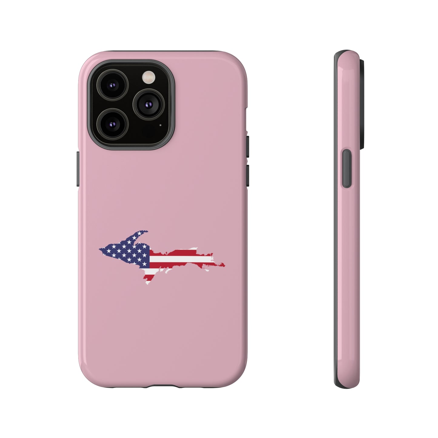 Michigan Upper Peninsula Tough Phone Case (Pink w/ UP USA Flag Outline) | Apple iPhone