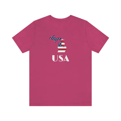 Michigan 'USA' T-Shirt (w/ MI USA Flag Outline) | Unisex Standard Fit