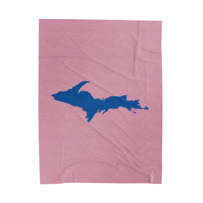 Michigan Upper Peninsula Plush Blanket (w/ Azure UP Outline) | Pink