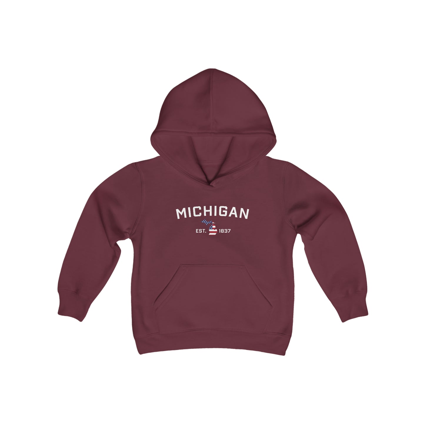 'Michigan EST 1837' Hoodie (w/USA Flag Outline) | Unisex Youth