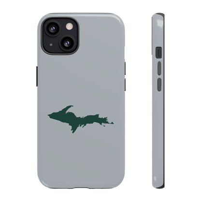 Michigan Upper Peninsula Tough Phone Case (Silver w/ Green UP Outline) | Apple iPhone