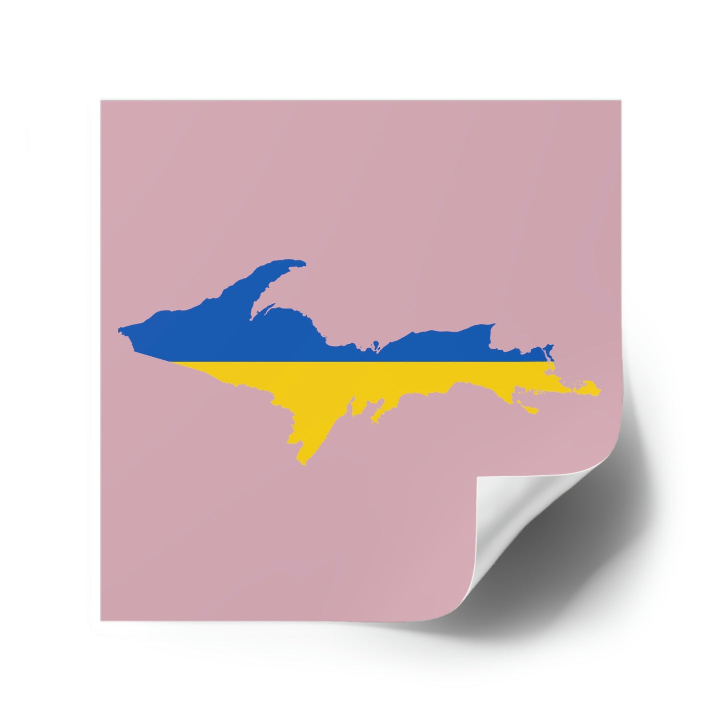 Michigan Upper Peninsula Square Sticker (Pink w/ UP Ukraine Flag Outline) | Indoor/Outdoor