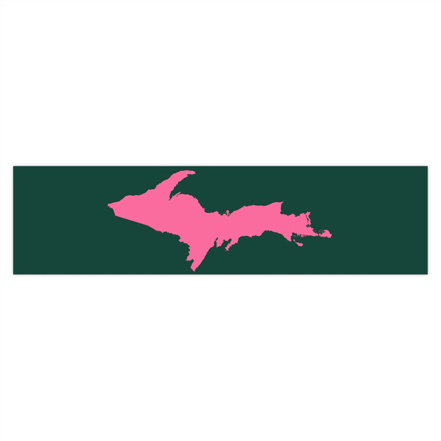 Michigan Upper Peninsula Bumper Sticker (w/ Pink UP Outline) | Green Background