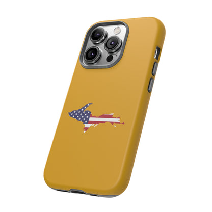 Michigan Upper Peninsula Tough Phone Case (Gold w/ UP USA Flag Outline) | Apple iPhone