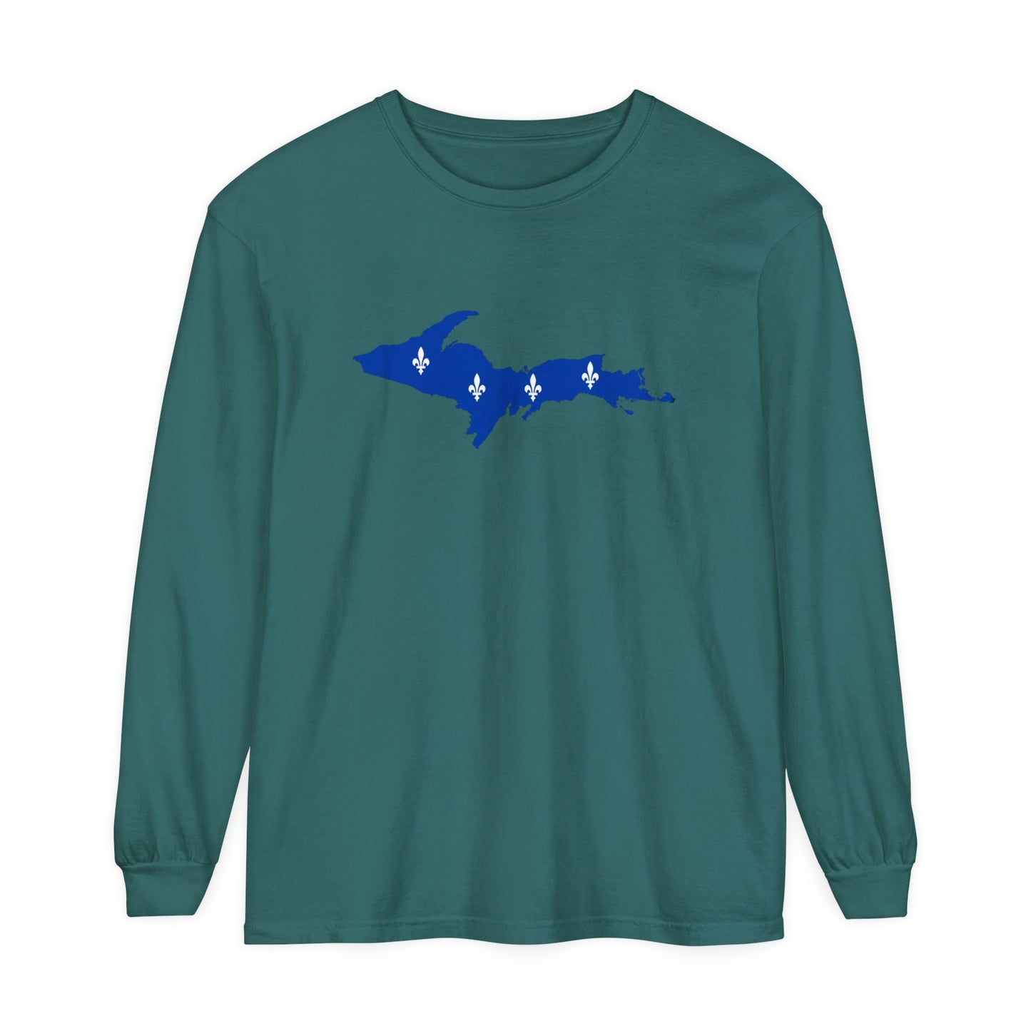 Michigan Upper Peninsula Garment-Dyed T-Shirt (w/ UP Quebec Flag Outline) | Unisex Long Sleeve